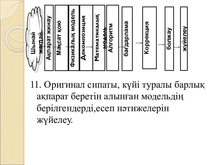 жүйелеу 11. Оригинал сипаты, күйі туралы барлық ақпарат беретін алынған