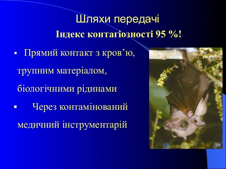 Прямий контакт з кров’ю, трупним матеріалом, біологічними рідинами Через контамінований