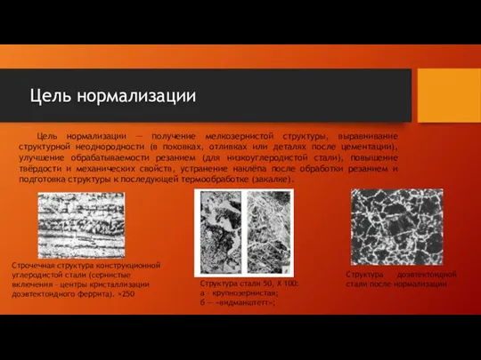 Цель нормализации Цель нормализации — получение мелкозернистой структуры, выравнивание структурной