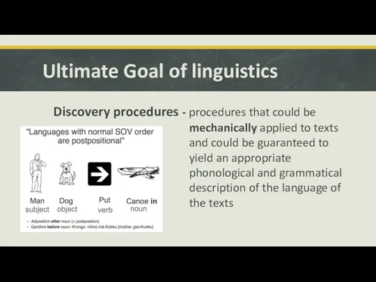 Ultimate Goal of linguistics Discovery procedures - procedures that could