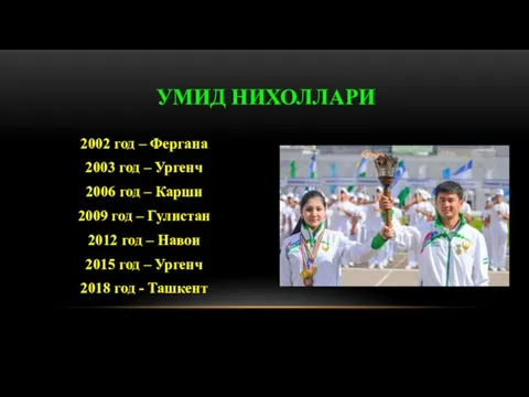 2002 год – Фергана 2003 год – Ургенч 2006 год