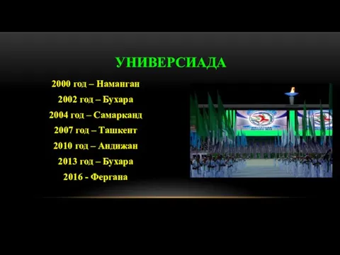 2000 год – Наманган 2002 год – Бухара 2004 год