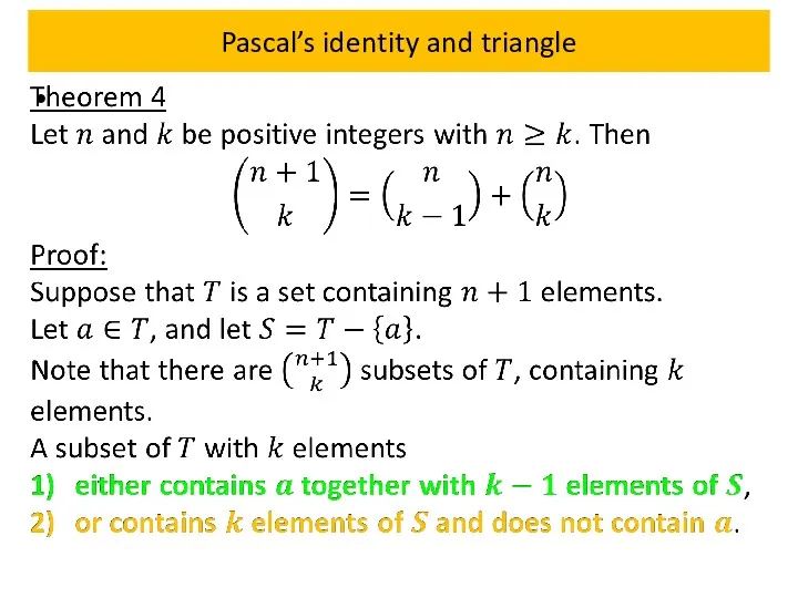 Pascal’s identity and triangle