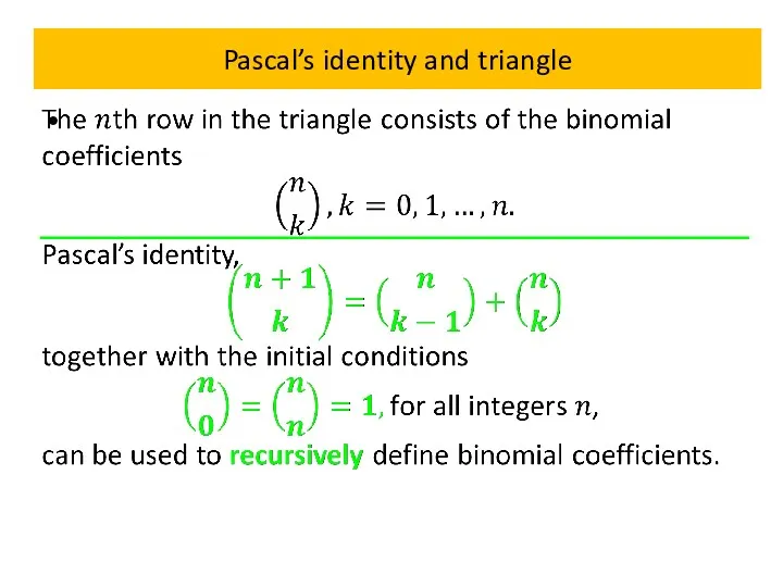 Pascal’s identity and triangle