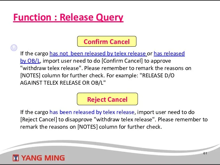 Function : Release Query If the cargo has not been