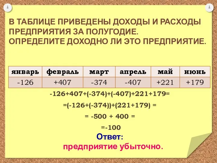 В ТАБЛИЦЕ ПРИВЕДЕНЫ ДОХОДЫ И РАСХОДЫ ПРЕДПРИЯТИЯ ЗА ПОЛУГОДИЕ. ОПРЕДЕЛИТЕ