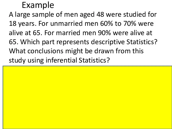 Example A large sample of men aged 48 were studied