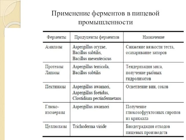 Применение ферментов в пищевой промышленности