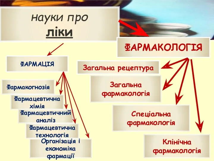 науки про ліки ФАРМАЦІЯ Загальна рецептура Фармакогнозія Загальна фармакологія Спеціальна