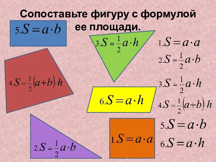 Сопоставьте фигуру с формулой ее площади.