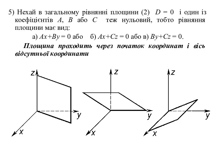 5) Нехай в загальному рівнянні площини (2) D = 0