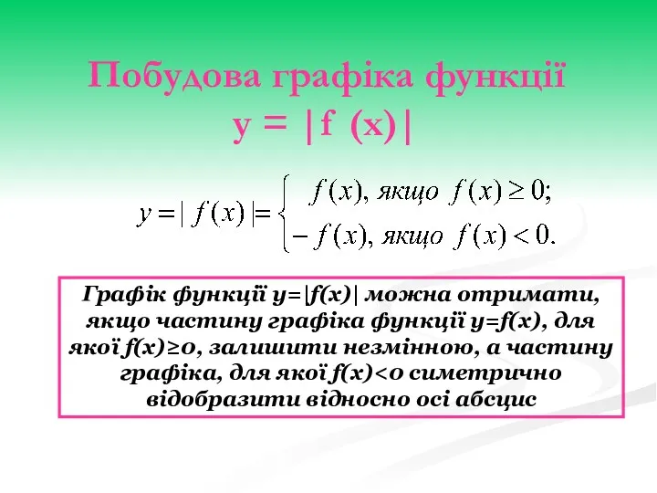 Графік функції y=|f(x)| можна отримати, якщо частину графіка функції y=f(x),
