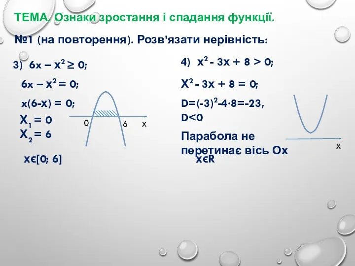 ТЕМА. Ознаки зростання і спадання функції. №1 (на повторення). Розв’язати