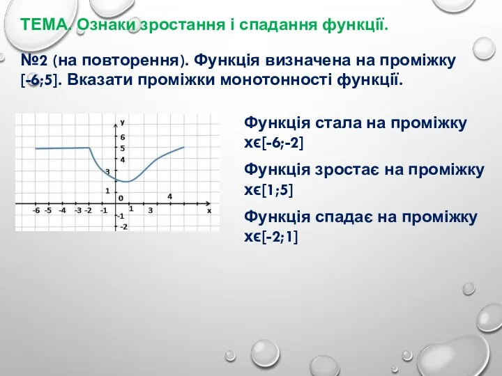 ТЕМА. Ознаки зростання і спадання функції. №2 (на повторення). Функція