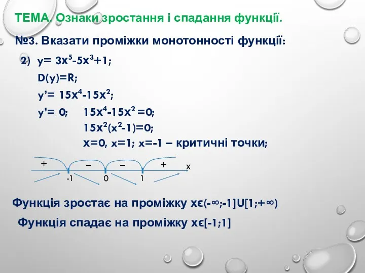 ТЕМА. Ознаки зростання і спадання функції. №3. Вказати проміжки монотонності