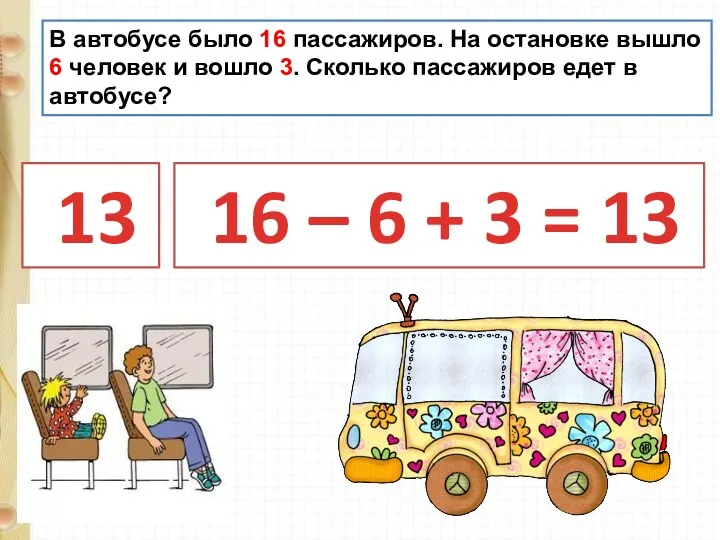 В автобусе было 16 пассажиров. На остановке вышло 6 человек