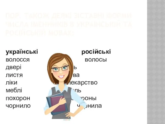 ПОР. ТАКОЖ ДЕЯКІ ЗІСТАВНІ ФОРМИ ЧИСЛА ІМЕННИКІВ В УКРАЇНСЬКІЙ ТА