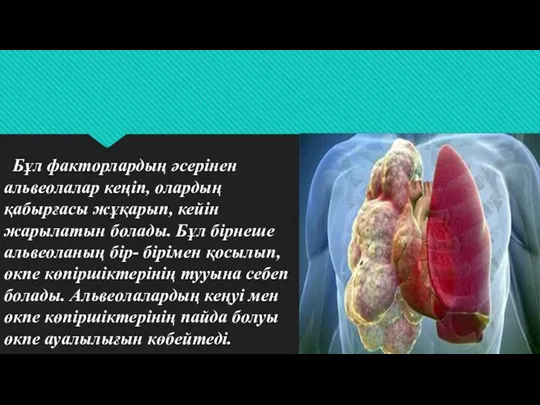 Бұл факторлардың әсерінен альвеолалар кеңіп, олардың қабырғасы жұқарып, кейін жарылатын