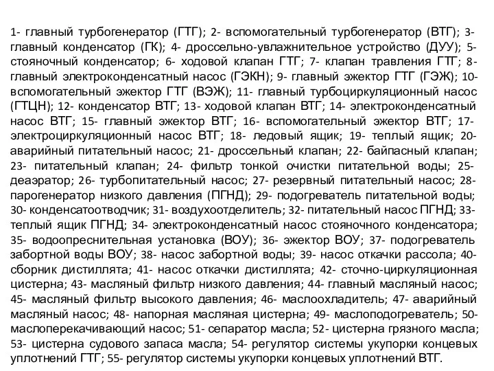 1- главный турбогенератор (ГТГ); 2- вспомогательный турбогенератор (ВТГ); 3- главный