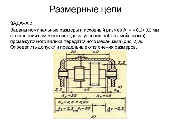 Размерные цепи ЗАДАЧА 2 Заданы номинальные размеры и исходный размер