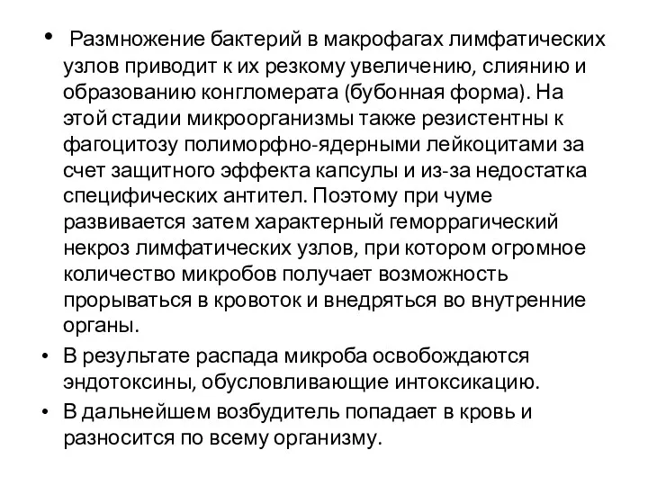 Размножение бактерий в макрофагах лимфатических узлов приводит к их резкому