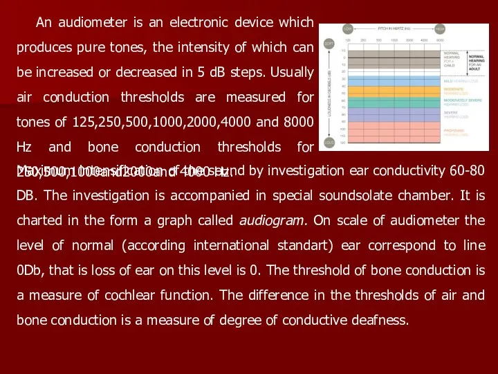 An audiometer is an electronic device which produces pure tones,