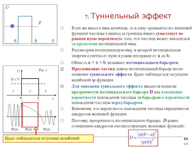 7. Туннельный эффект Если же высота ямы конечная, то в