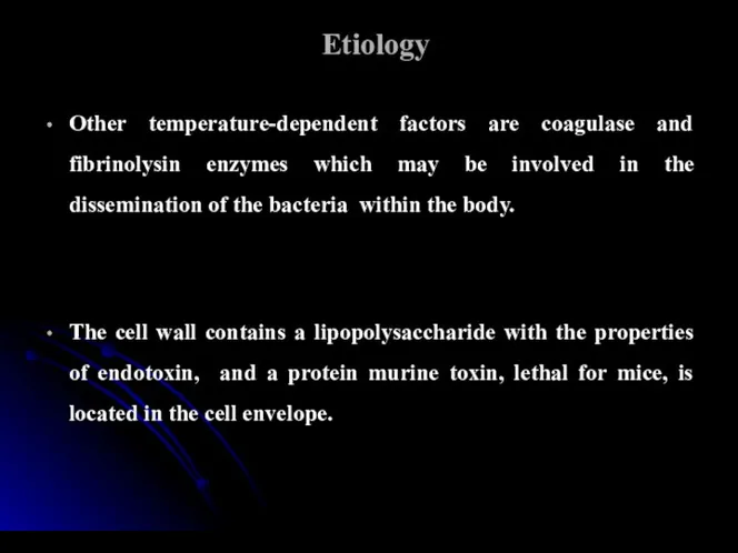 Etiology Other temperature-dependent factors are coagulase and fibrinolysin enzymes which