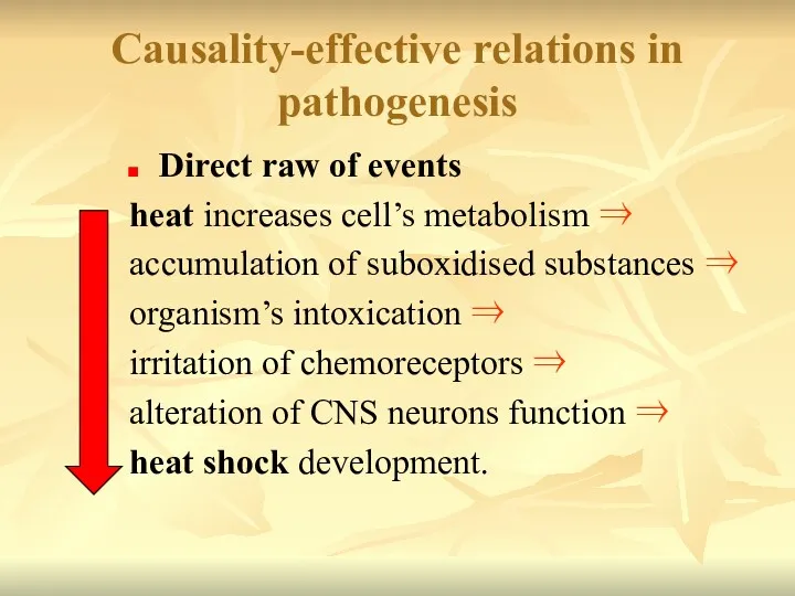 Causality-effective relations in pathogenesis Direct raw of events heat increases