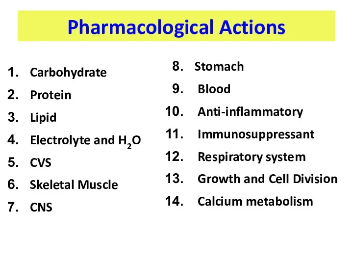 Pharmacological Actions Carbohydrate Protein Lipid Electrolyte and H2O CVS Skeletal