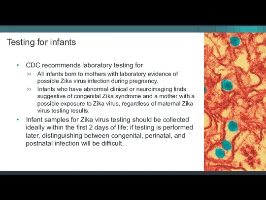 Testing for infants CDC recommends laboratory testing for All infants