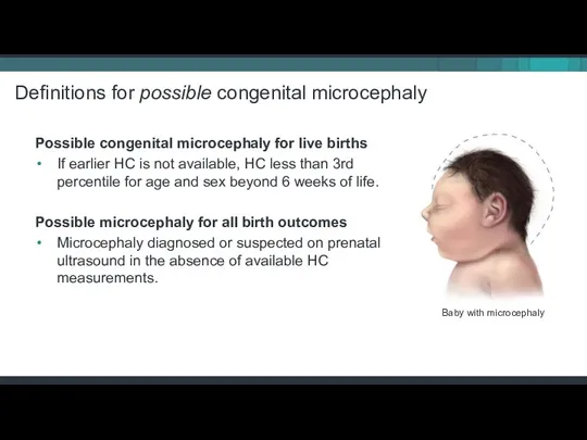 Definitions for possible congenital microcephaly Possible congenital microcephaly for live