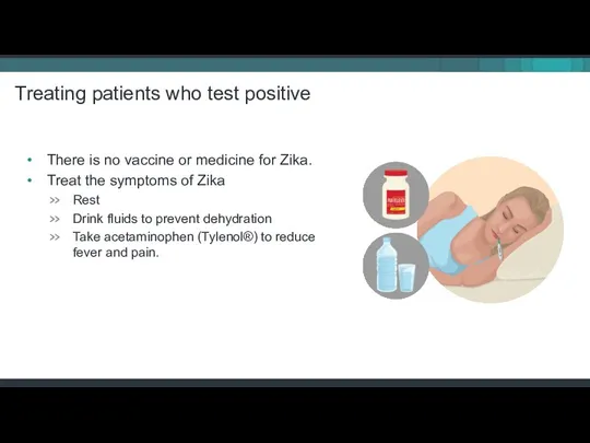 There is no vaccine or medicine for Zika. Treat the