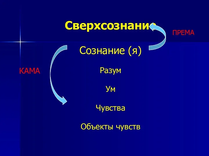 Сверхсознание Сознание (я) Разум Ум Чувства Объекты чувств КАМА ПРЕМА