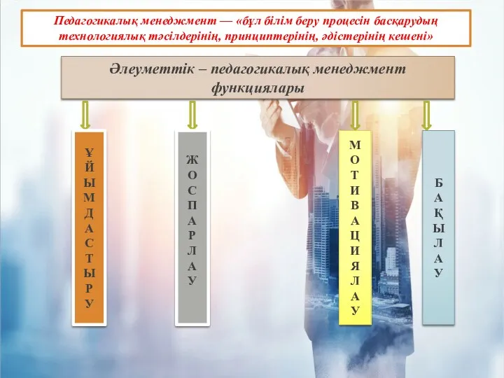 Педагогикалық менеджмент — «бұл білім беру процесін басқарудың технологиялық тәсілдерінің,