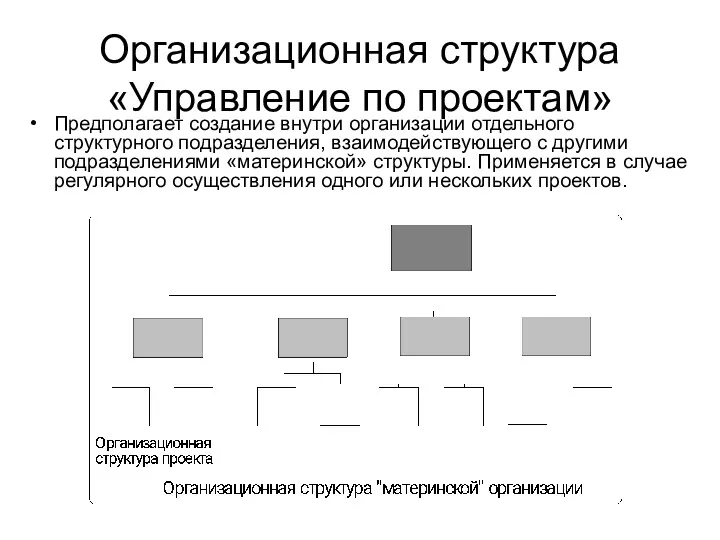 Организационная структура «Управление по проектам» Предполагает создание внутри организации отдельного