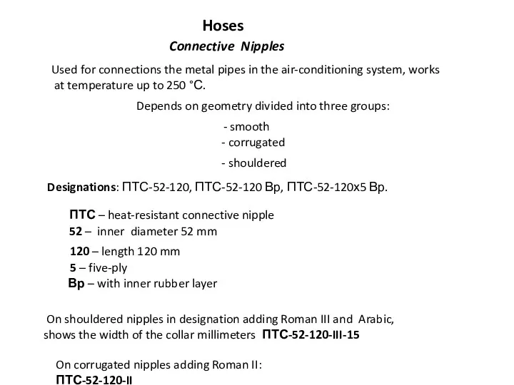 Hoses Connective Nipples Used for connections the metal pipes in the air-conditioning system,