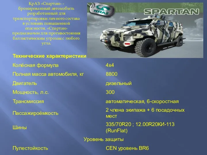 КрАЗ «Спартан» - бронированный автомобиль разработанный для транспортировки личного состава