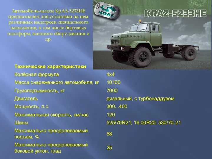 Автомобиль-шасси КрАЗ-5233НЕ предназначен для установки на нем различных надстроек специального