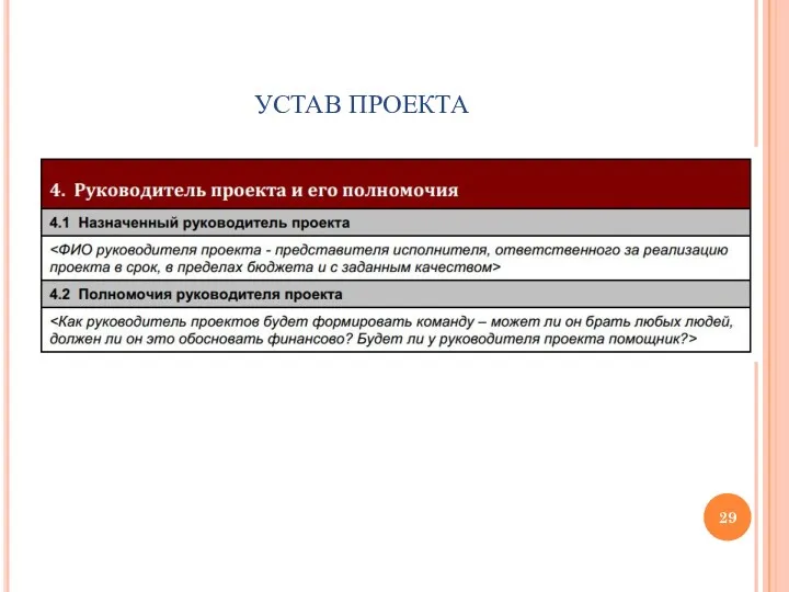 УСТАВ ПРОЕКТА