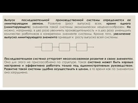 Выпуск последовательной производственной системы определяется ее лимитирующим звеном. Развитие (рост