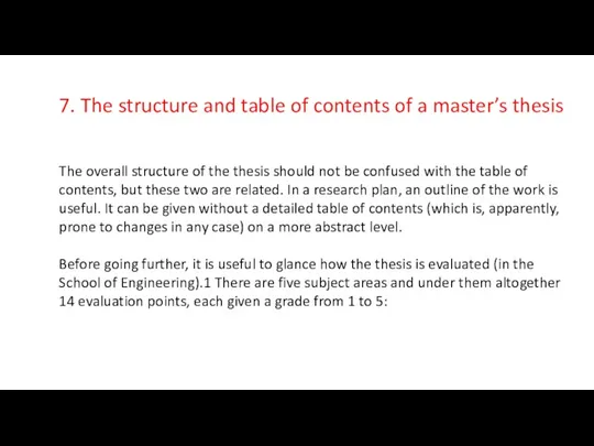 7. The structure and table of contents of a master’s