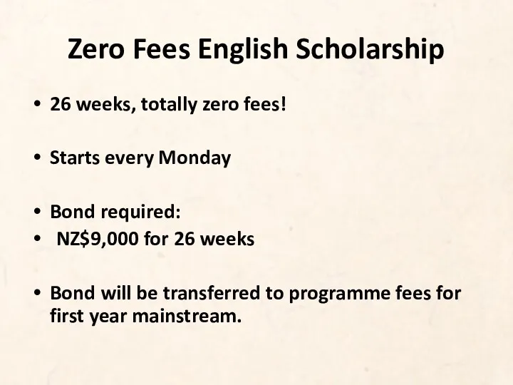 Zero Fees English Scholarship 26 weeks, totally zero fees! Starts