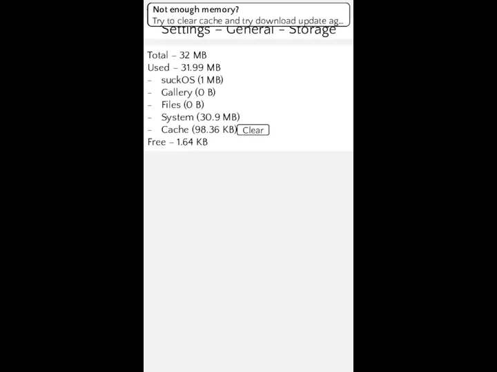 100% 19:32 System update System update Not enough memory to