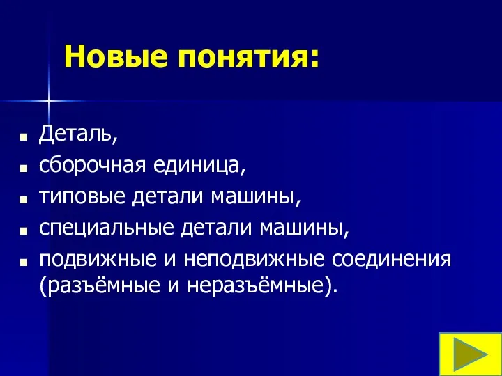 Новые понятия: Деталь, сборочная единица, типовые детали машины, специальные детали