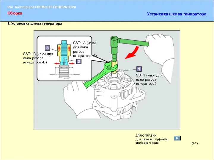 (2/2) 1. Установка шкива генератора ДЛЯ СПРАВКИ: Для шкивов с