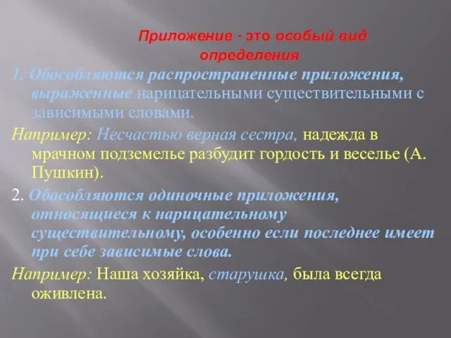 Приложение - это особый вид определения 1. Обособляются распространенные приложения, выраженные нарицательными существительными