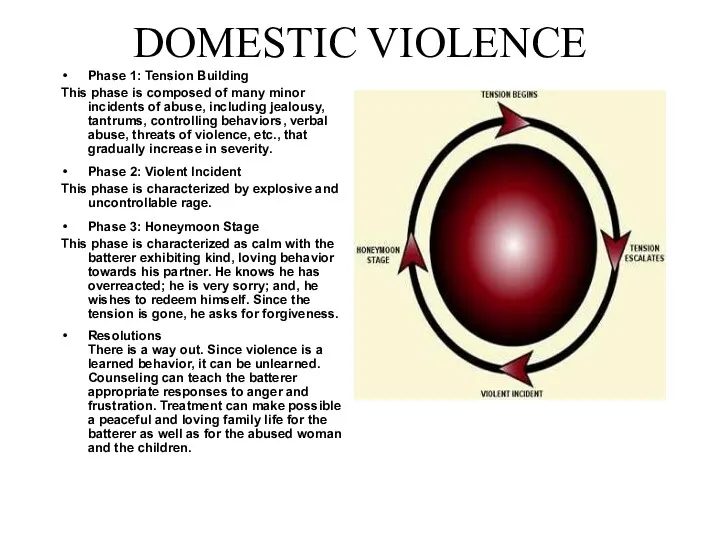 DOMESTIC VIOLENCE Phase 1: Tension Building This phase is composed