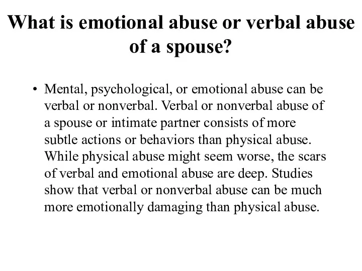 What is emotional abuse or verbal abuse of a spouse?