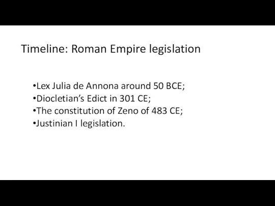 Timeline: Roman Empire legislation Lex Julia de Annona around 50